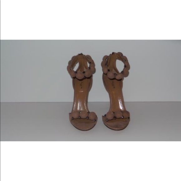 ALAIA BOMBE TAUPE STUDDED SANDALS HEELS SIZE 36 - Picture 5 of 11